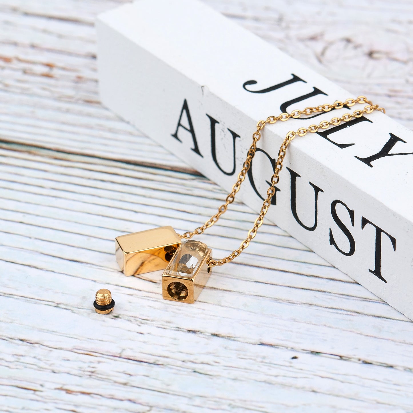 Gold 2pc See You Cubes Memorial Necklace