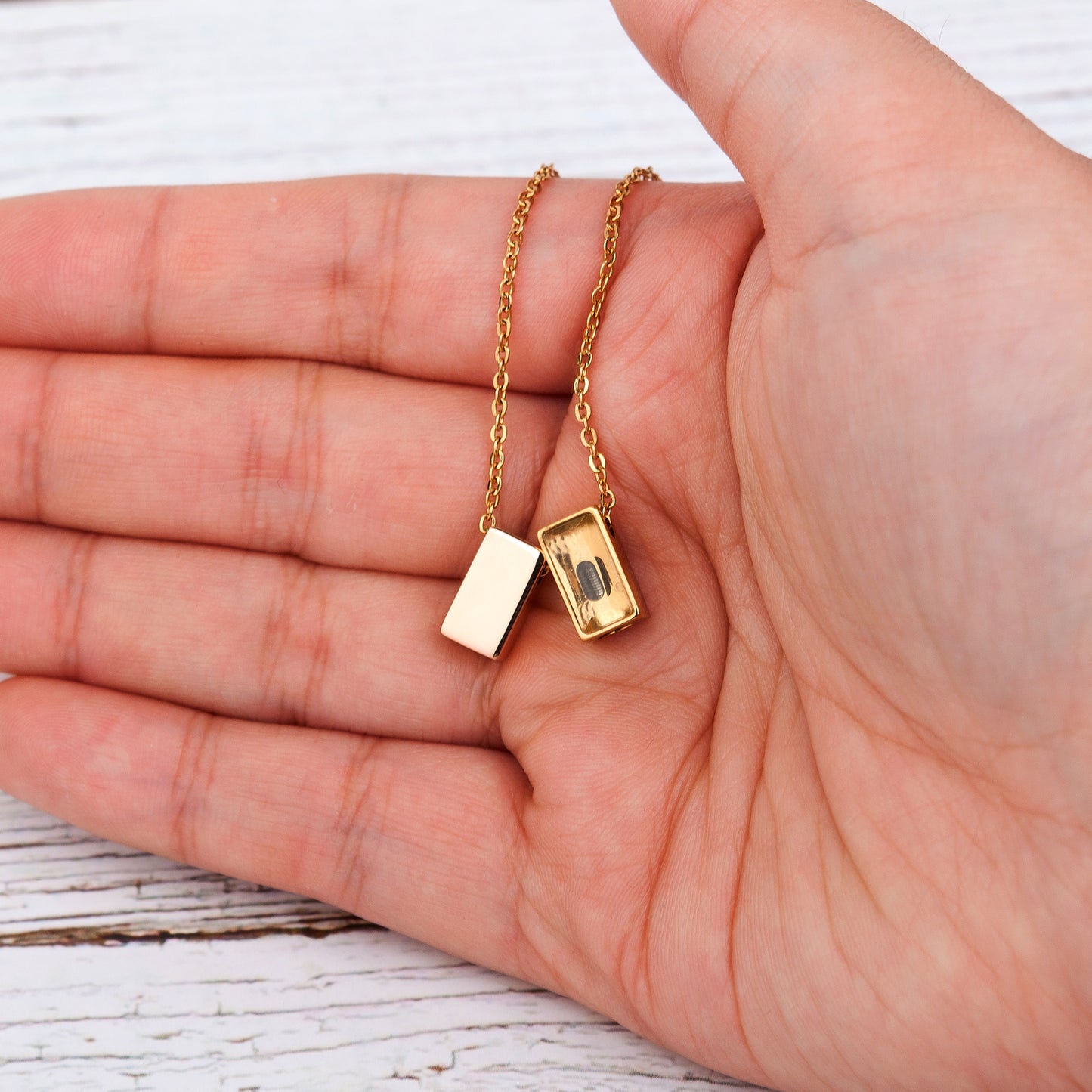 Gold 2pc See You Cubes Memorial Necklace