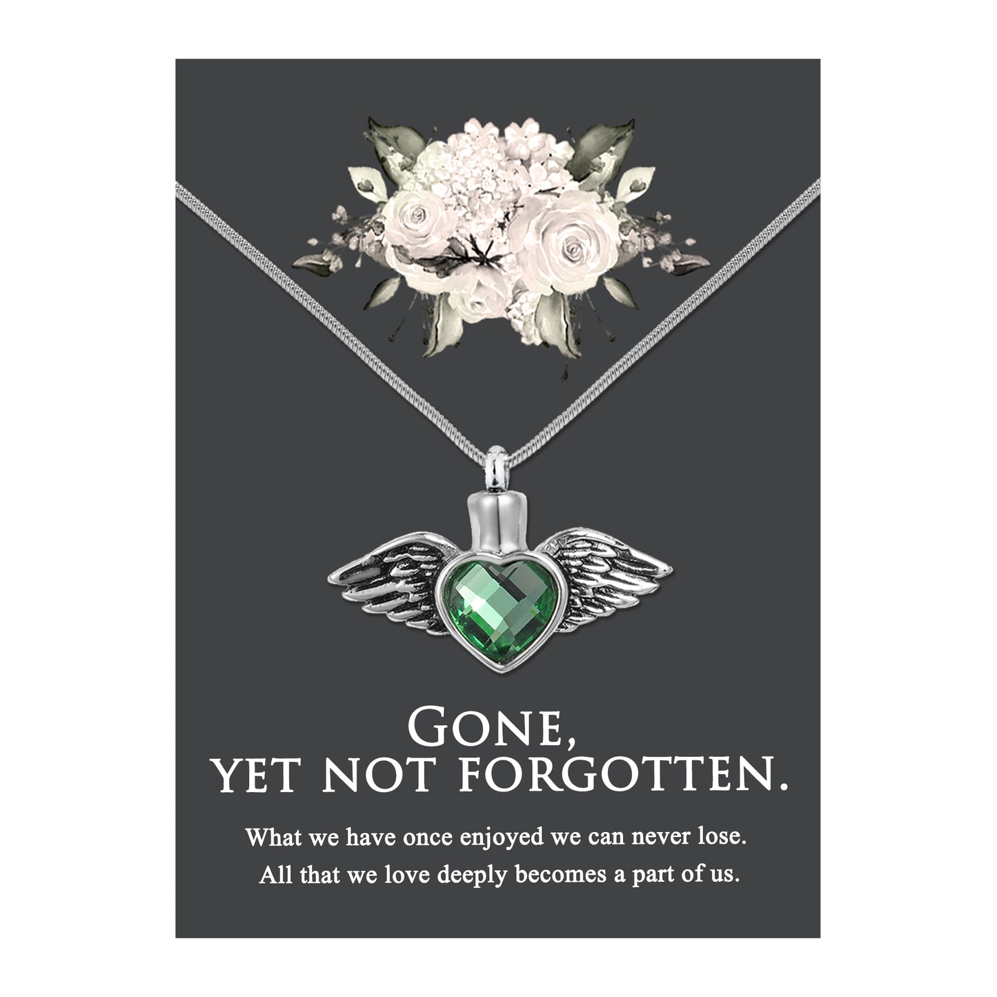 Gone, Yet Not Forgotten Crystal Angel Wing Memorial Necklace