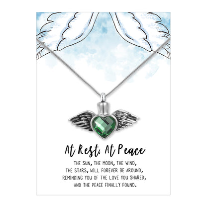 At Rest, At Peace Crystal Angel Wing Memorial Necklace