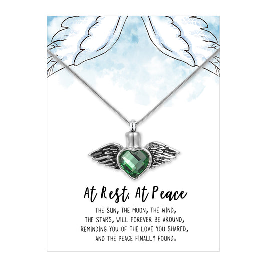 At Rest, At Peace Crystal Angel Wing Memorial Necklace