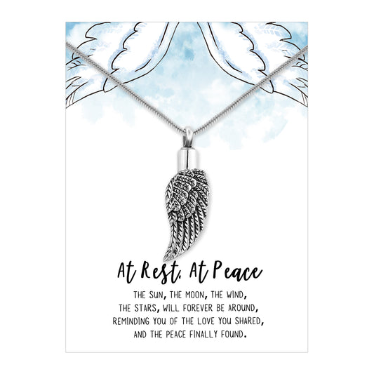 At Rest, At Peace Angel Wing  Memorial Necklace