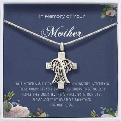 In Loving Memory of Your Mother Angel Cross Memorial Necklace