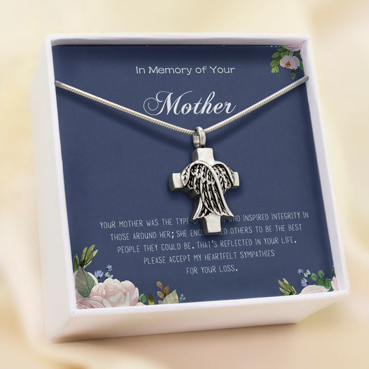 In Loving Memory of Your Mother Angel Cross Memorial Necklace