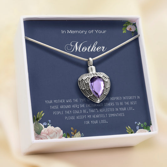 In Loving Memory of Your Mother Birthstone Heart Memorial Necklace