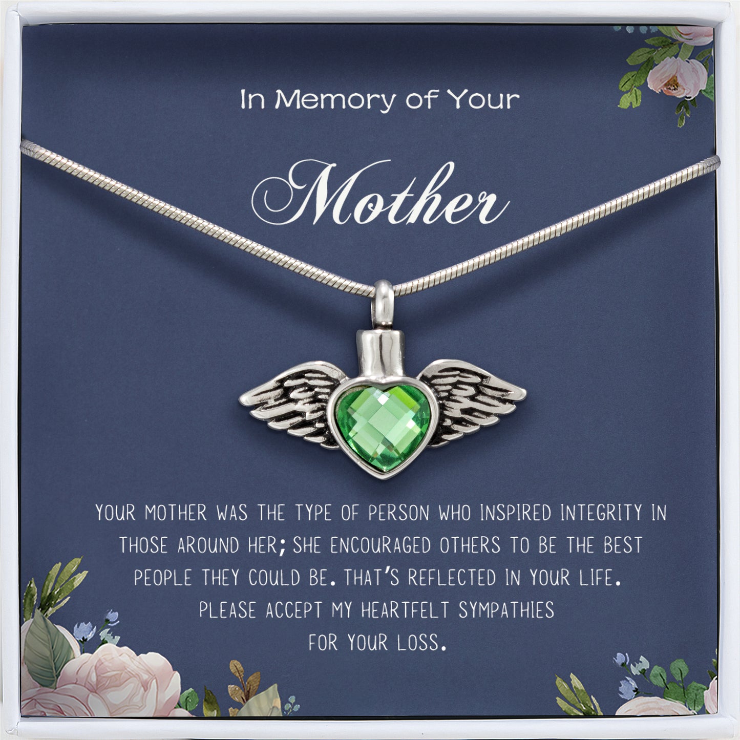 In Loving Memory of Your Mother Crystal Angel Heart Memorial Necklace