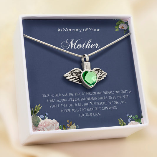 In Loving Memory of Your Mother Crystal Angel Heart Memorial Necklace