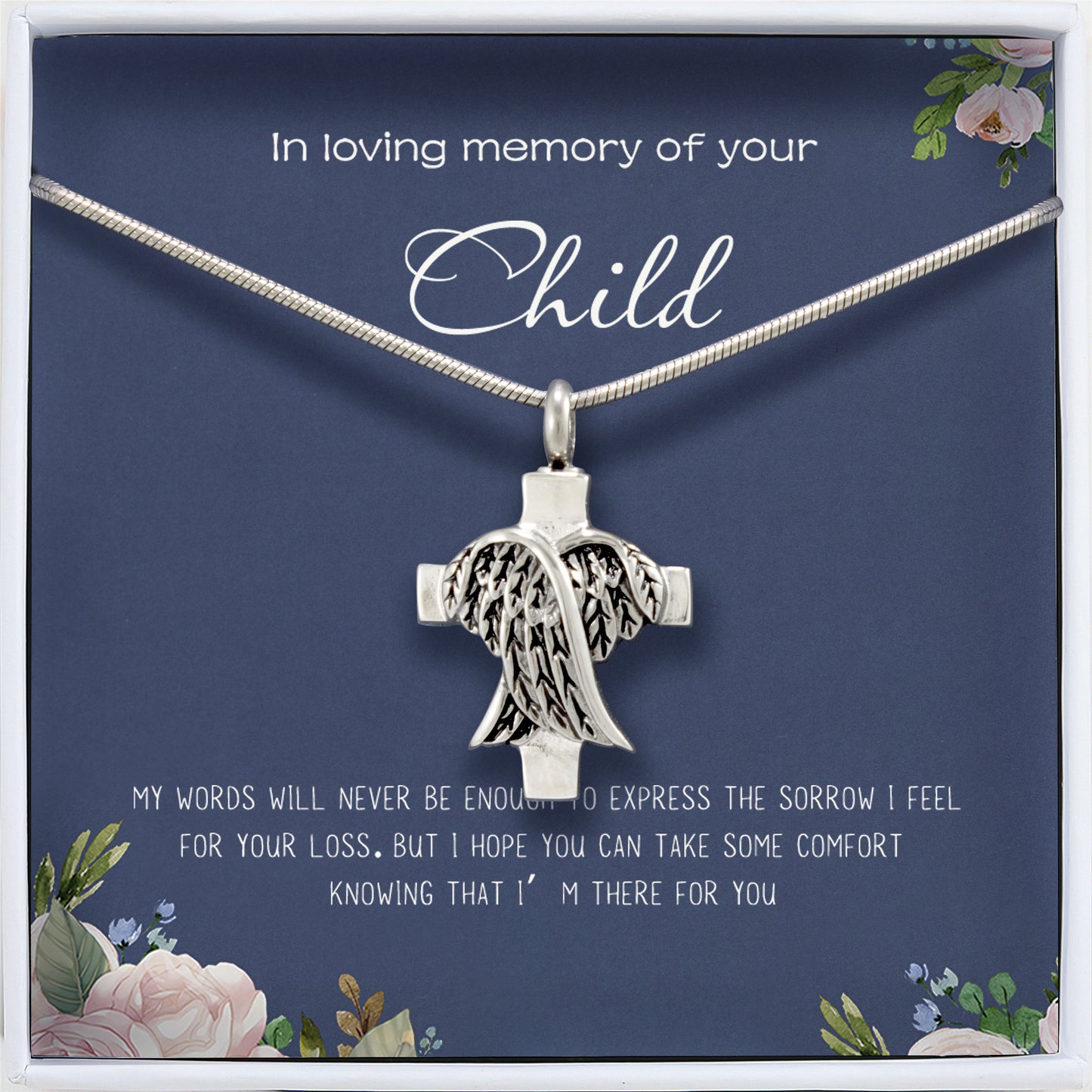 In Loving Memory of Your Child Cross Angel Wings Memorial Necklace