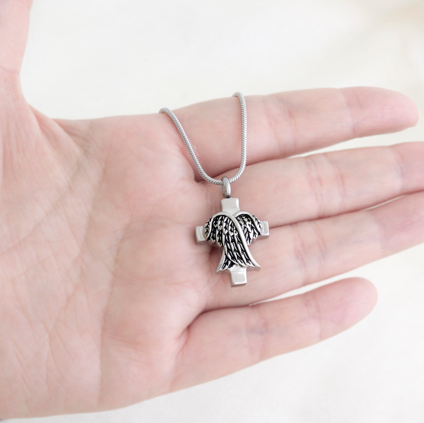 In Loving Memory of Your Child Cross Angel Wings Memorial Necklace