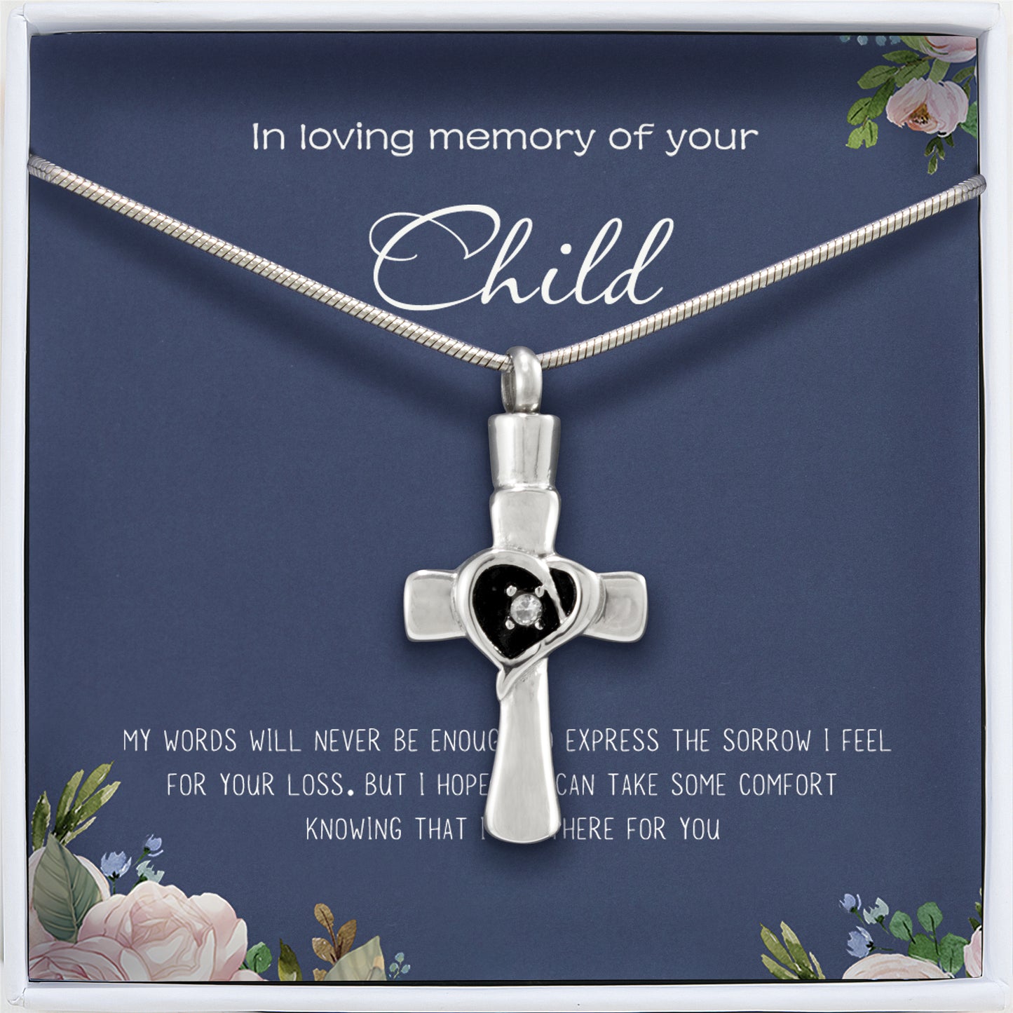 In Loving Memory of Your Child Heart Cross Memorial Necklace