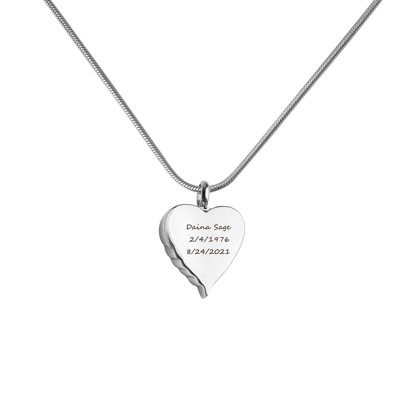 Angel Wing Heart Memorial Necklace