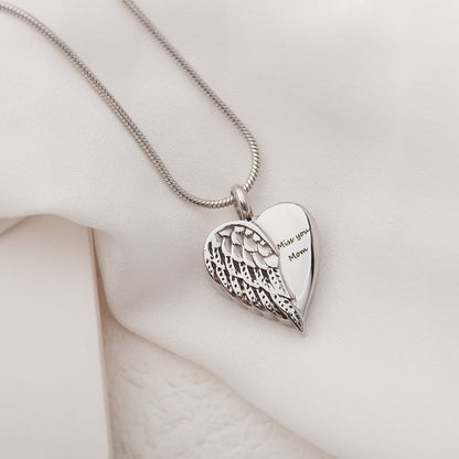 Angel Wing Heart Memorial Necklace