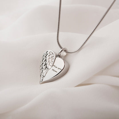 Angel Wing Heart Memorial Necklace