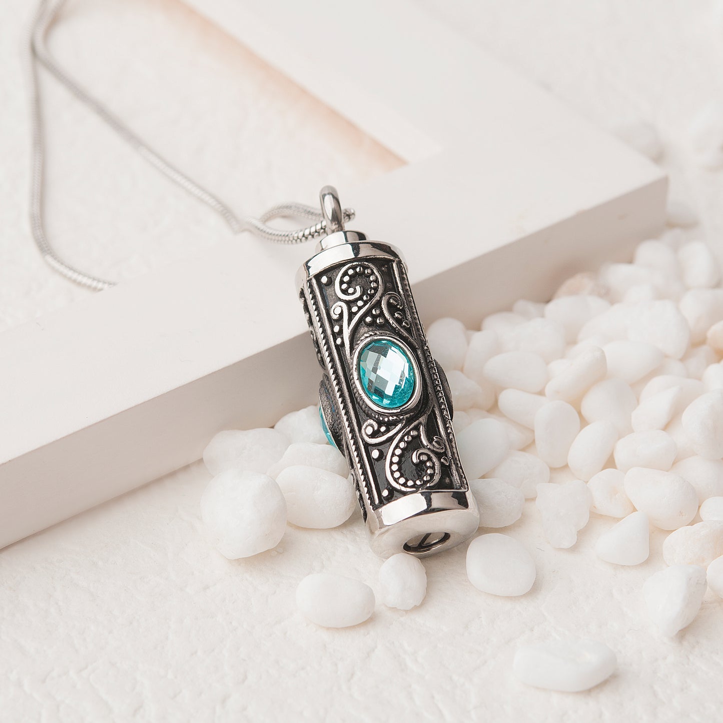 Crystal Vintage Cylinder Memorial Necklace