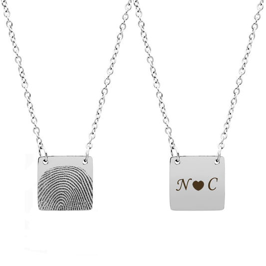 Square Fingerprint Memorial Necklace (No Compartment for Ashes)