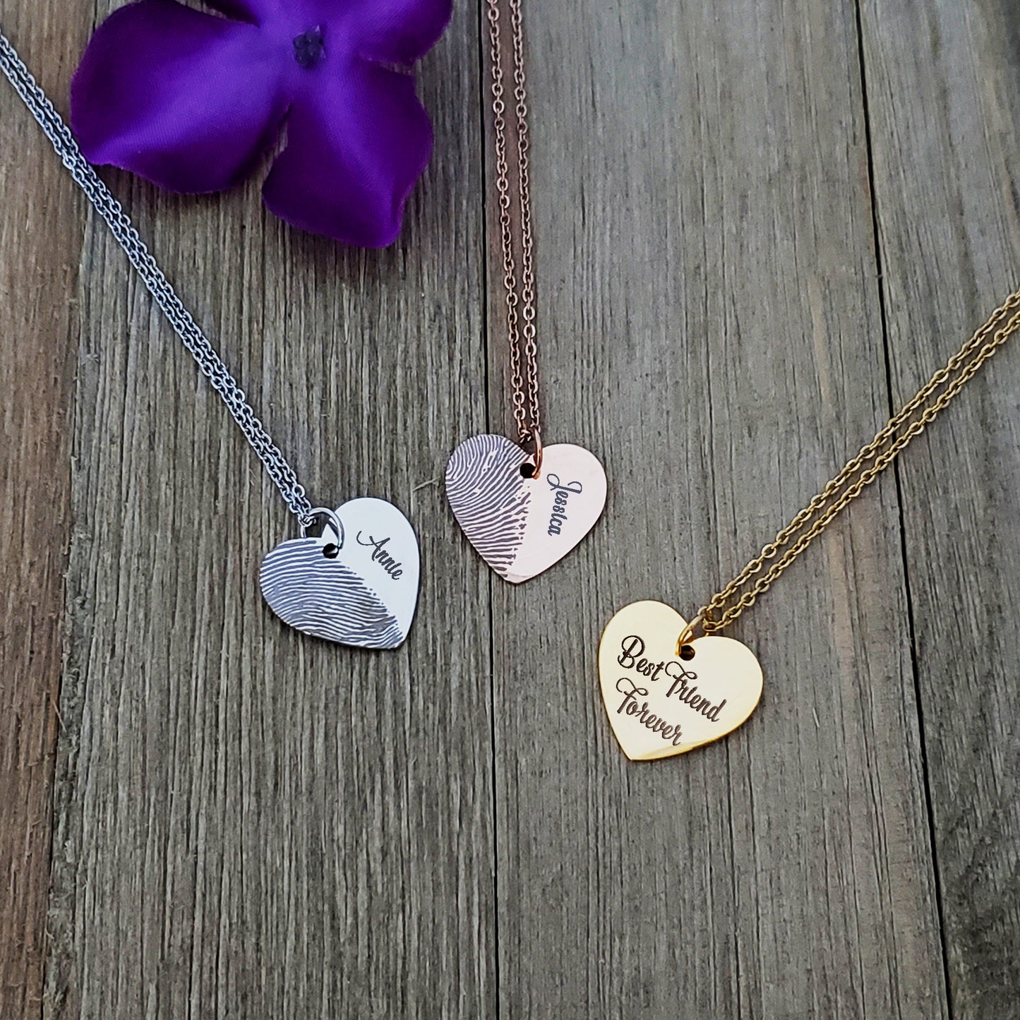 Half Heart Fingerprint Memorial Necklace (No Compartment for Ashes)