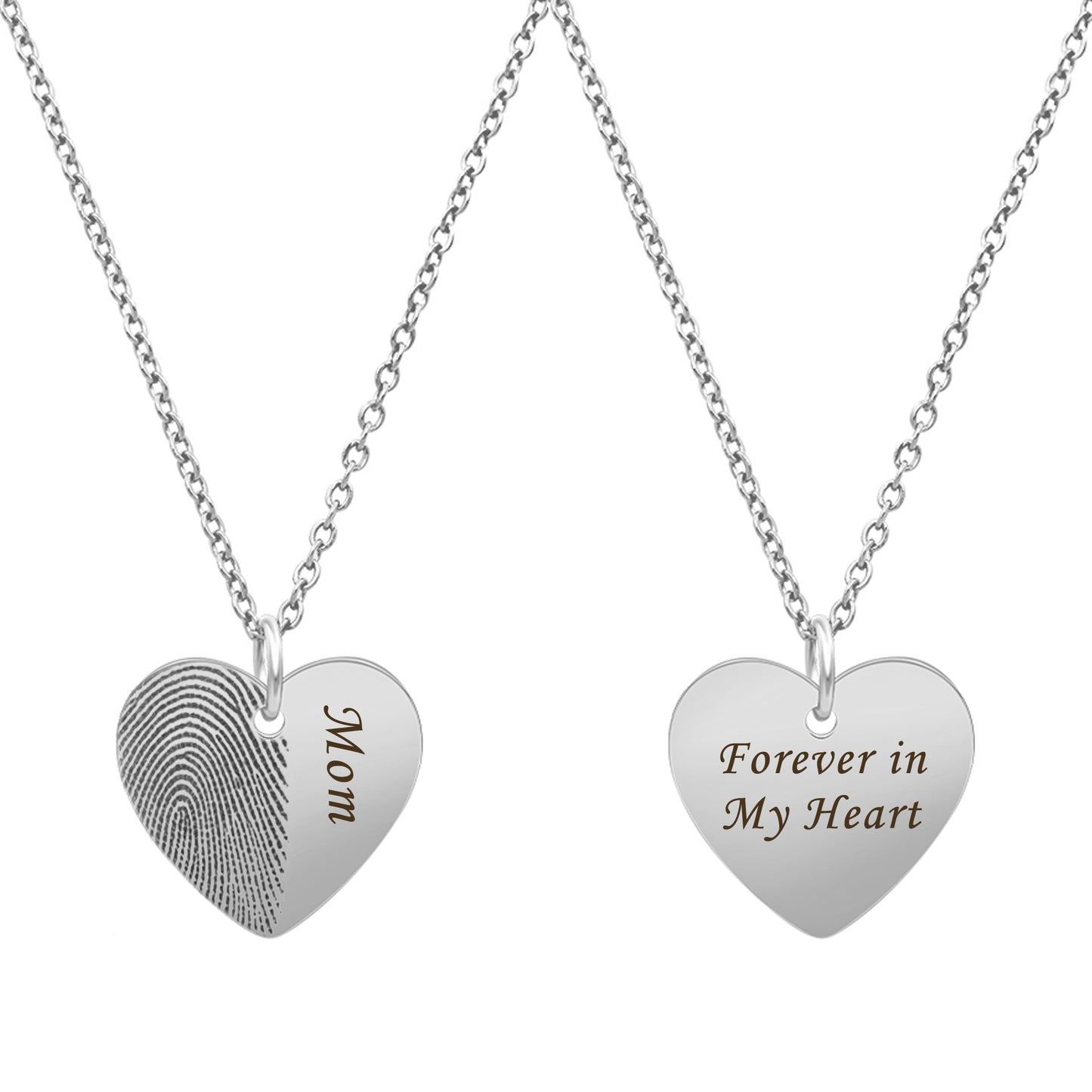 Half Heart Fingerprint Memorial Necklace (No Compartment for Ashes)