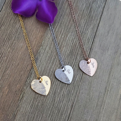 Half Heart Fingerprint Memorial Necklace (No Compartment for Ashes)