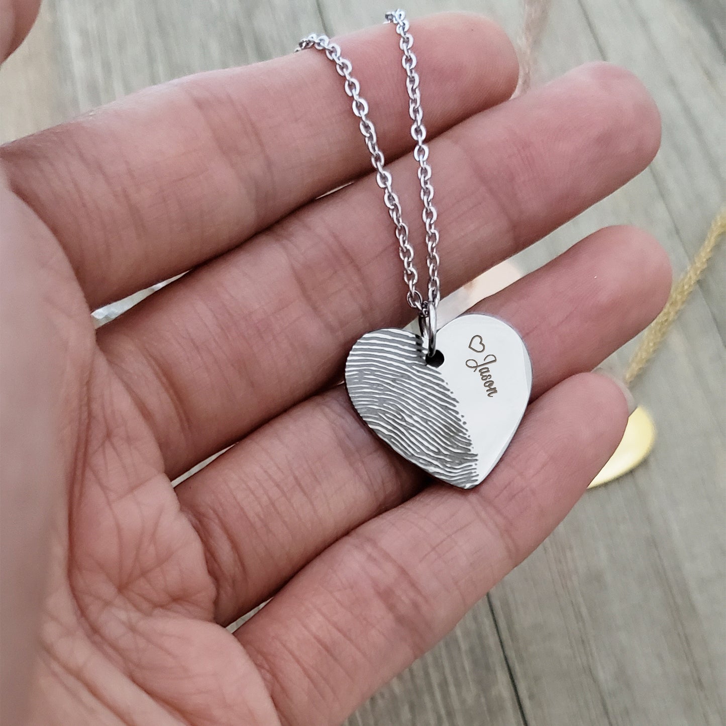 Half Heart Fingerprint Memorial Necklace (No Compartment for Ashes)