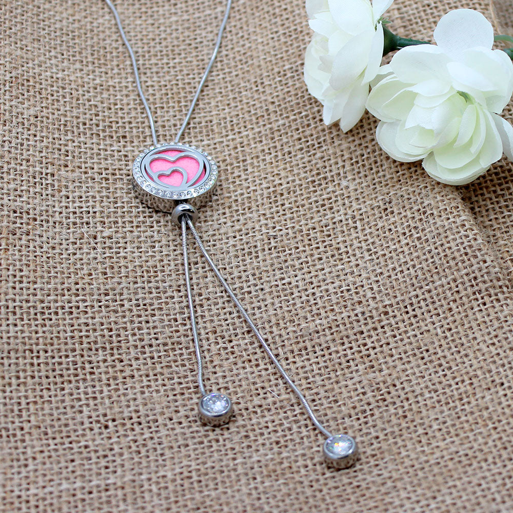 Double Heart Crystal Slider Aromatherapy Necklace