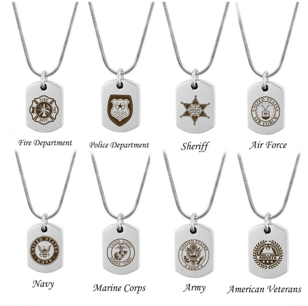 Service Memorial Ashes Holder Dog Tag Necklace