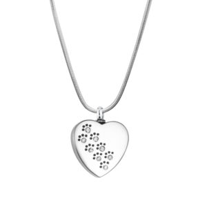 B100883 Crystal Dog Paw Print on Heart Memorial Necklace 1