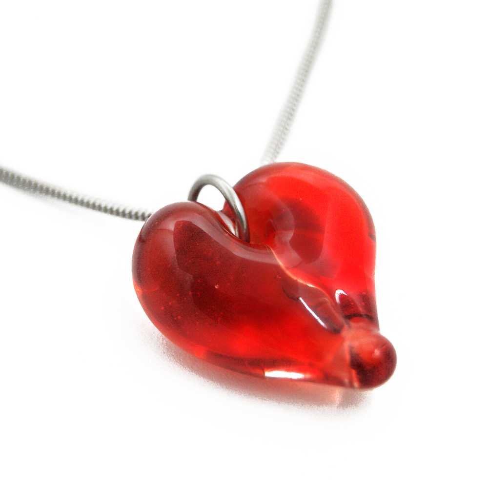 B159172 Passion Ruby  Heart Shaped Hand Blown Cremation Ash Necklace 3